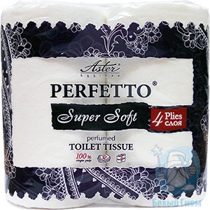 Туалетная бумага "Aster Perfetto Super Soft" 4-х слойная, 4 рулона.*15